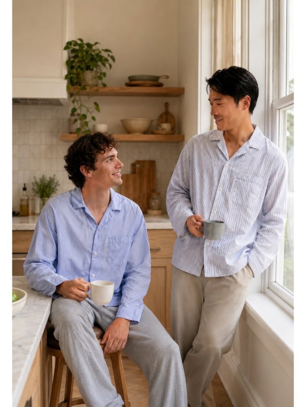 Sid Mashburn Pajama Top L Blue Shirt (2) Blue/Beige